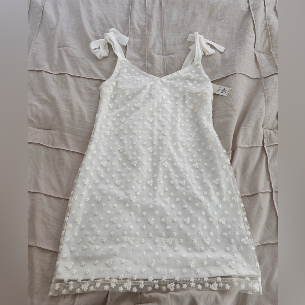 White Floral Embroidered Mini Dress